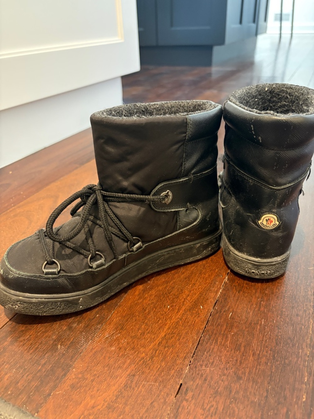 Moncler Black Quilted Lace-Up Ankle Boots